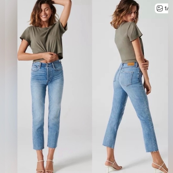 Denim Forum Denim - Aritzia Denim Forum The Arlo High Rise Straight Jeans Raw
Hem Cropped Size 30